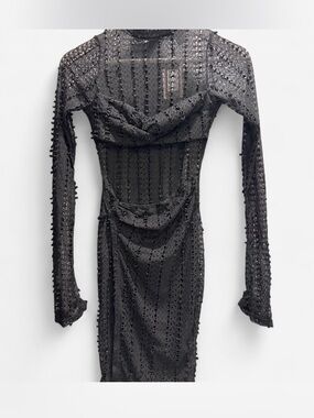 Pretty Little Thing NWT Black Lace Long-Sleeve Sheer Bodycon Dress